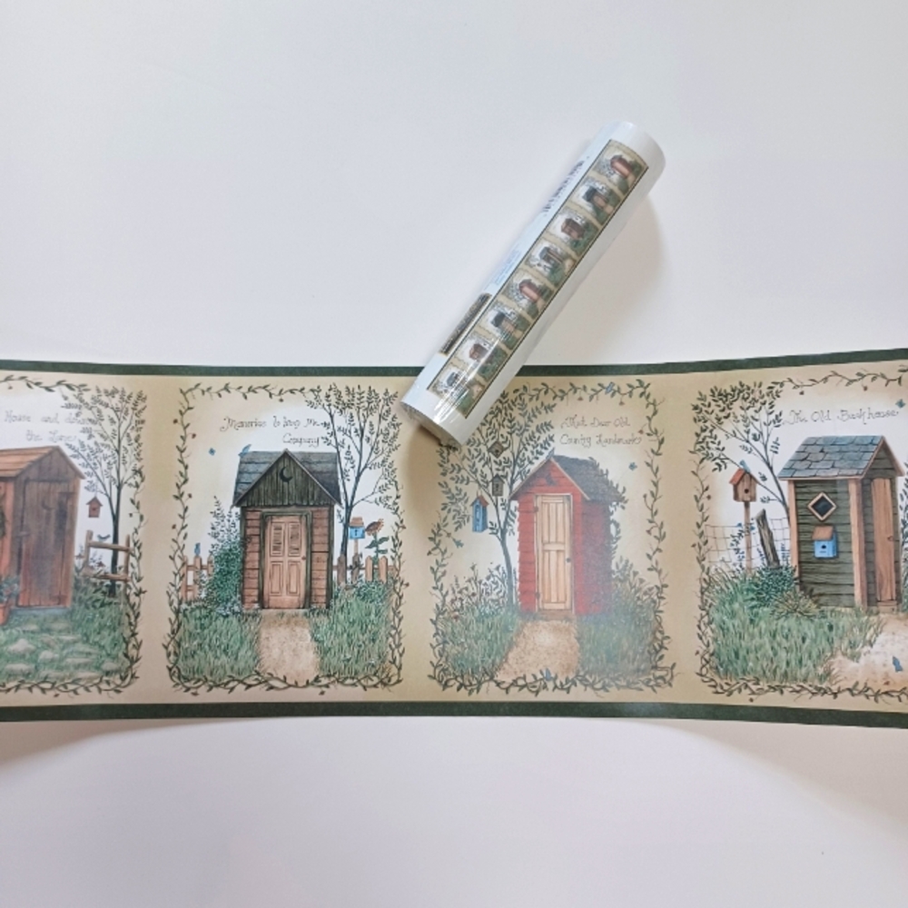 Wallpaper Border Country Portrait Blocks Outhouse Bathroom